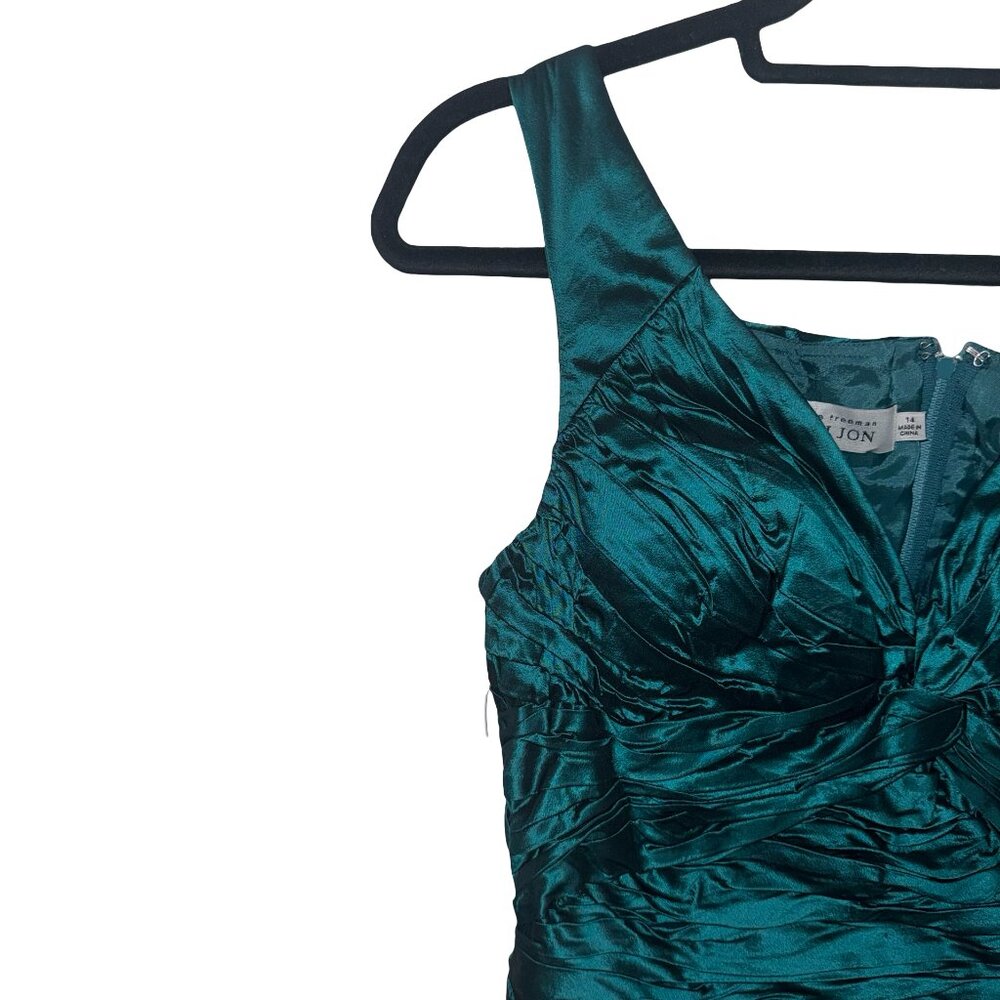 Teri Jon Rickie Freeman Women's MetallicEmerald 100% Silk Sleeveless Gown  Sz 14 - Picture 2 of 13